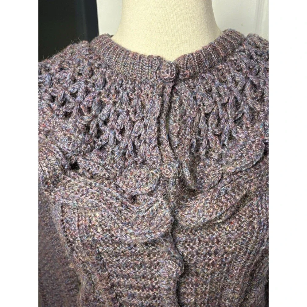 Samantha Starr Wool Blend Sweater Purple Button Ruffle Collar M